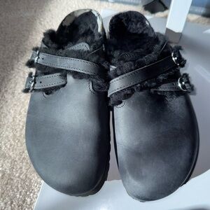 Birkenstock Blair Shearling Black Oiled Leather Clogs Shoes EUR 39 / US 8 RARE